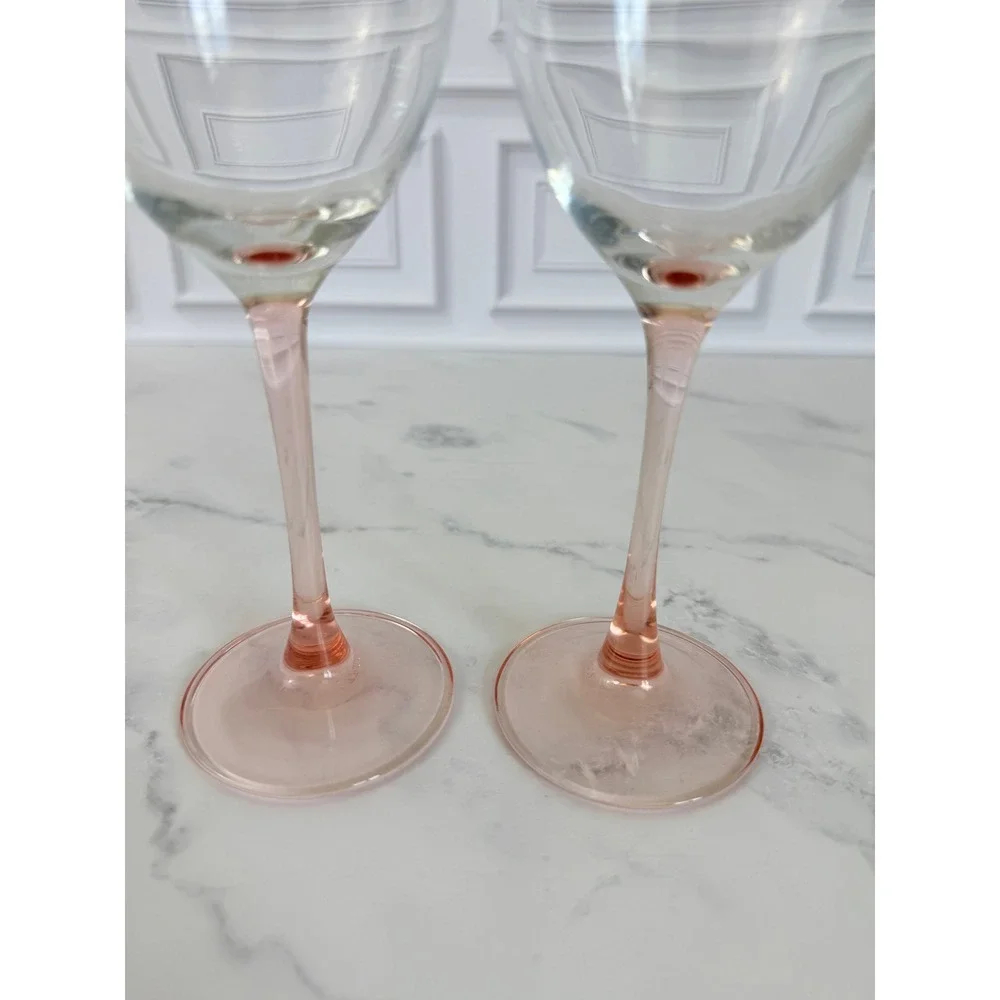 VTG Pair Arcoroc France Pink Stem 7 3/4